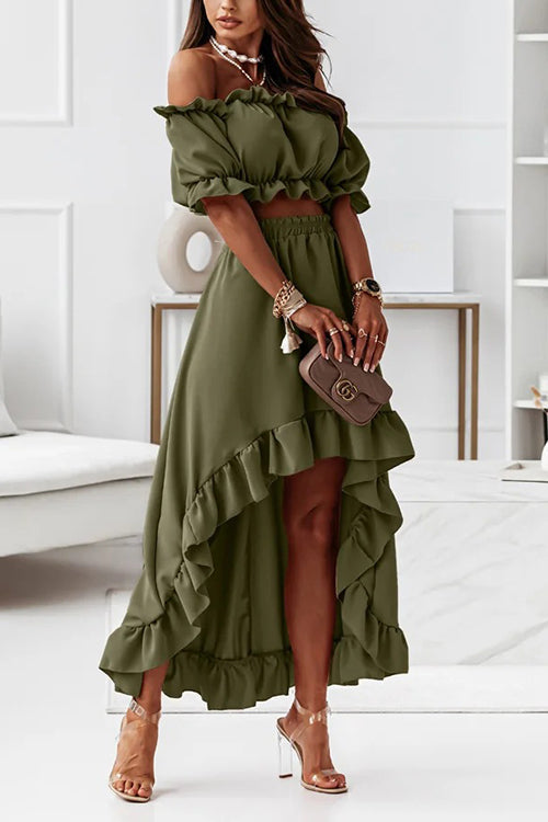 Flügel Off Shoulder Crop Unregelmäßigkeit Rock Set