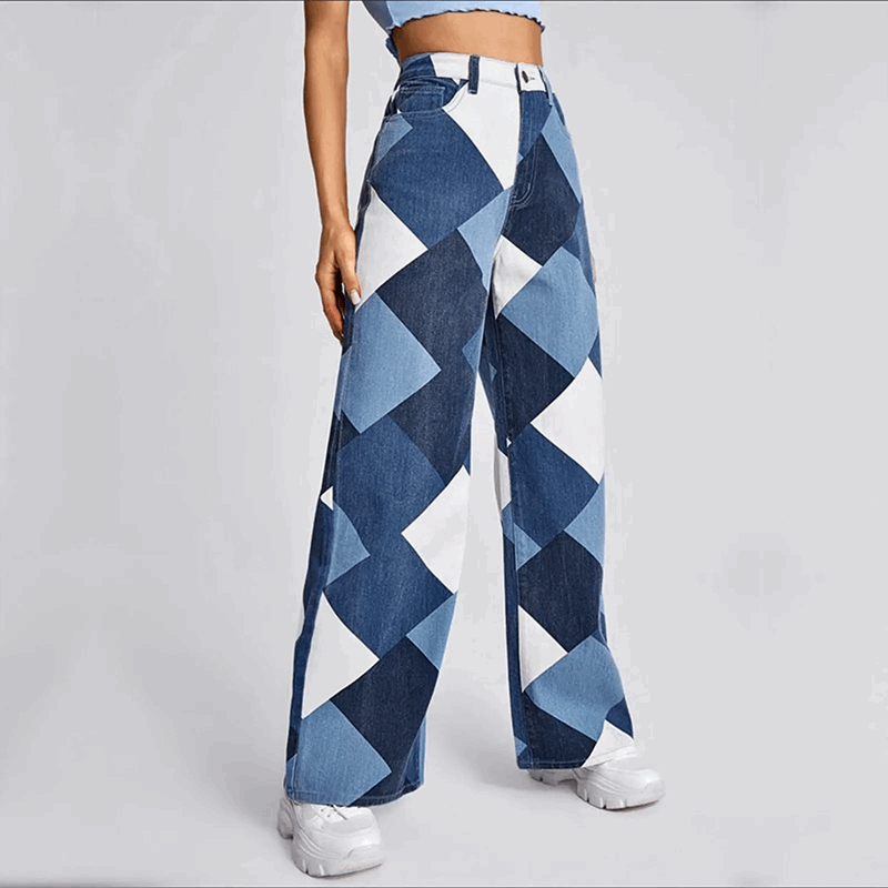 Strukturierte Damen Jeanshose mit Komfortablem Weitem Schnitt