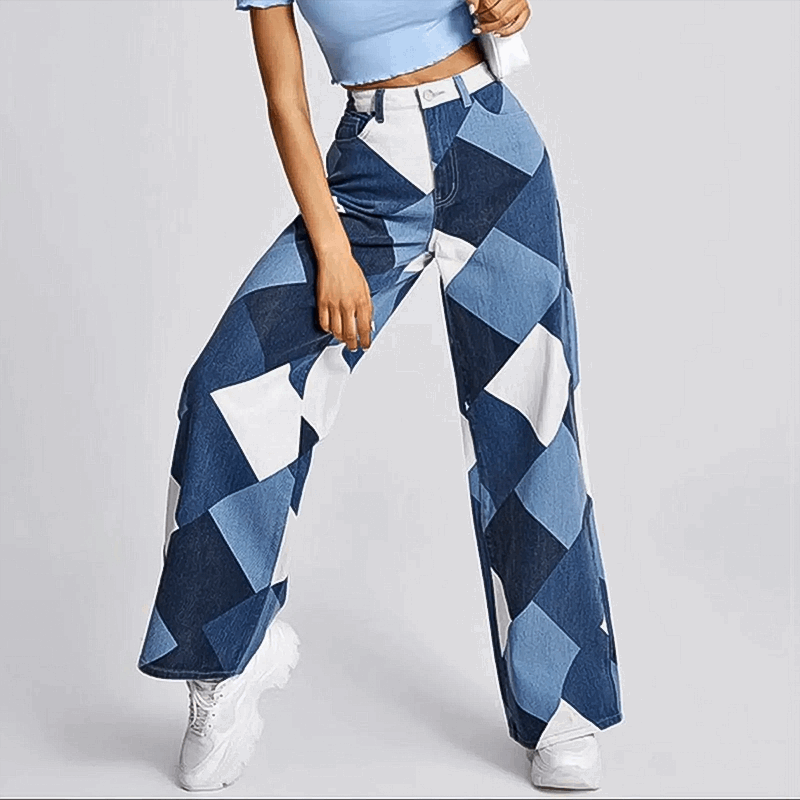 Strukturierte Damen Jeanshose mit Komfortablem Weitem Schnitt