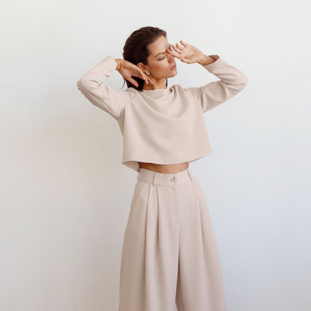 Elegante Damen Zweiteilige Set Mit Weit Geschnittene Hose