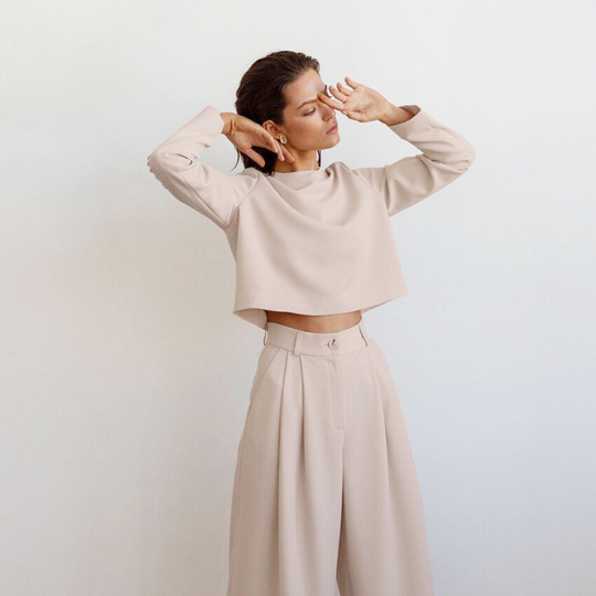 Elegante Damen Zweiteilige Set Mit Weit Geschnittene Hose