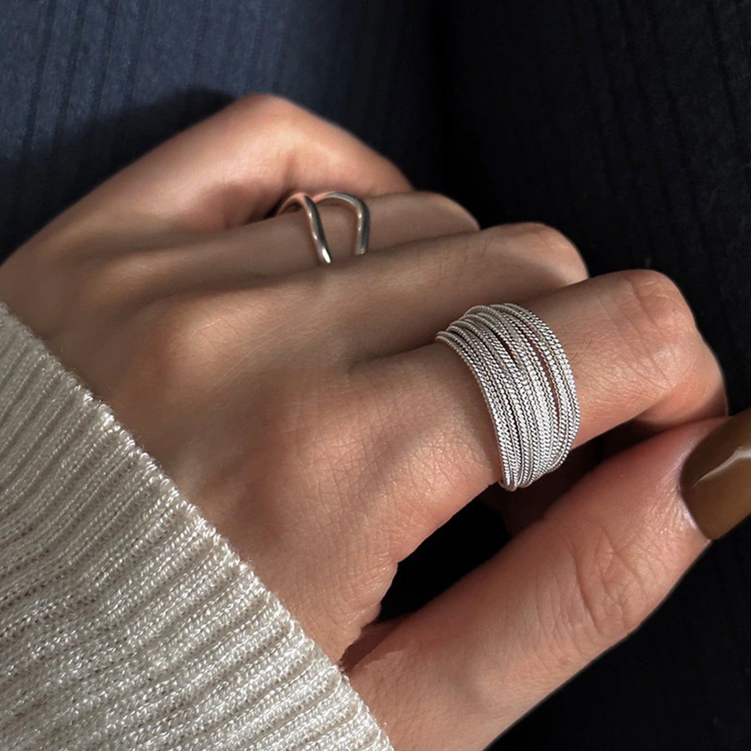 925 Sterling Silver Einzigartige Linien Cocktailringe | Shop Nory
