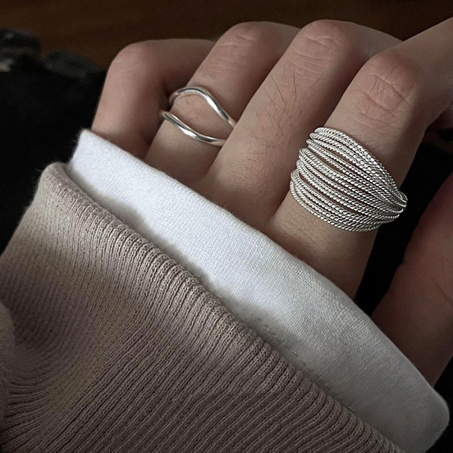 925 Sterling Silver Einzigartige Linien Cocktailringe | Shop Nory