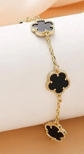 Damen Gold Schwarz Vierblättriger Klee Link Kettenarmbänder | Shop Nory