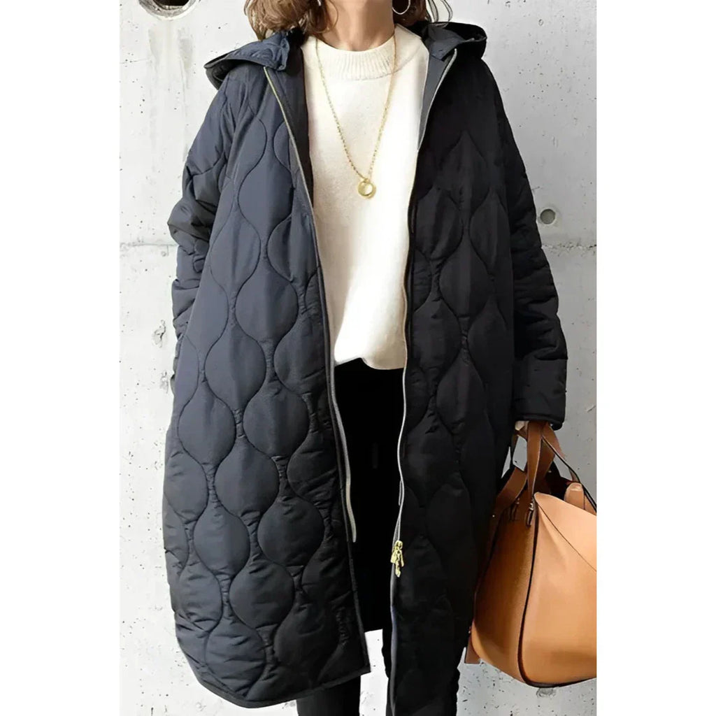 Gepolsterte Jacke - Oversized Passform - Lange Länge - Mit Kapuze und Reißverschluss