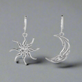 Silver Gothic Sun and Moon Dangle Hoop Charm Earring | Shop Nory