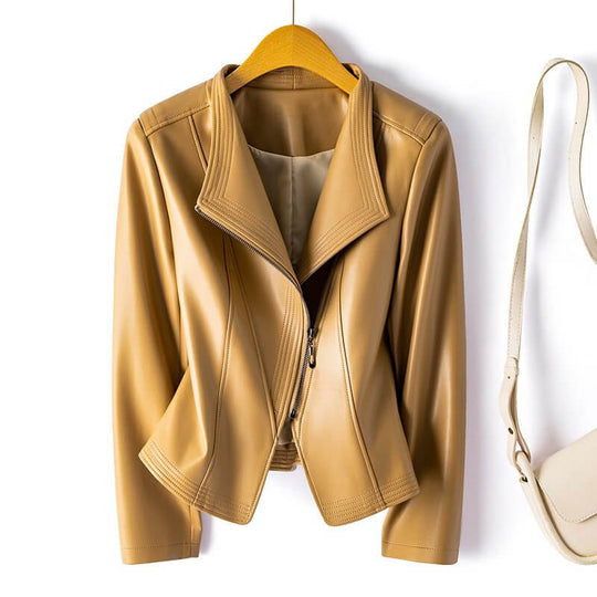Lederjacke - Stylischer Breiter Revers mit Asymmetrischem Reißverschluss