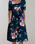 Kurze Ärmel, Lockeres Midikleid mit Blumenmuster und Taschen