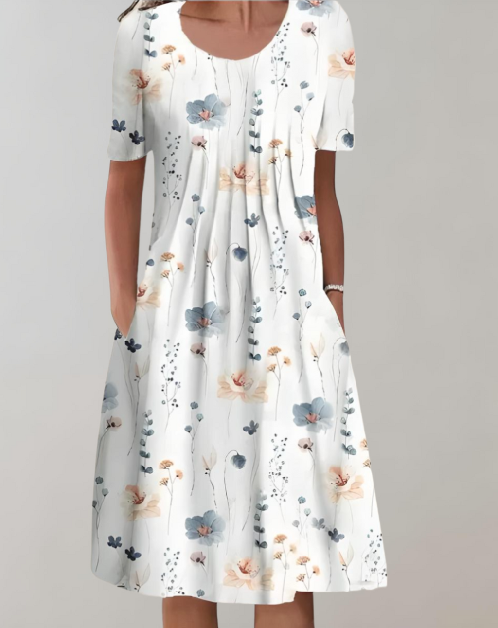 Kurze Ärmel, Lockeres Midikleid mit Blumenmuster und Taschen