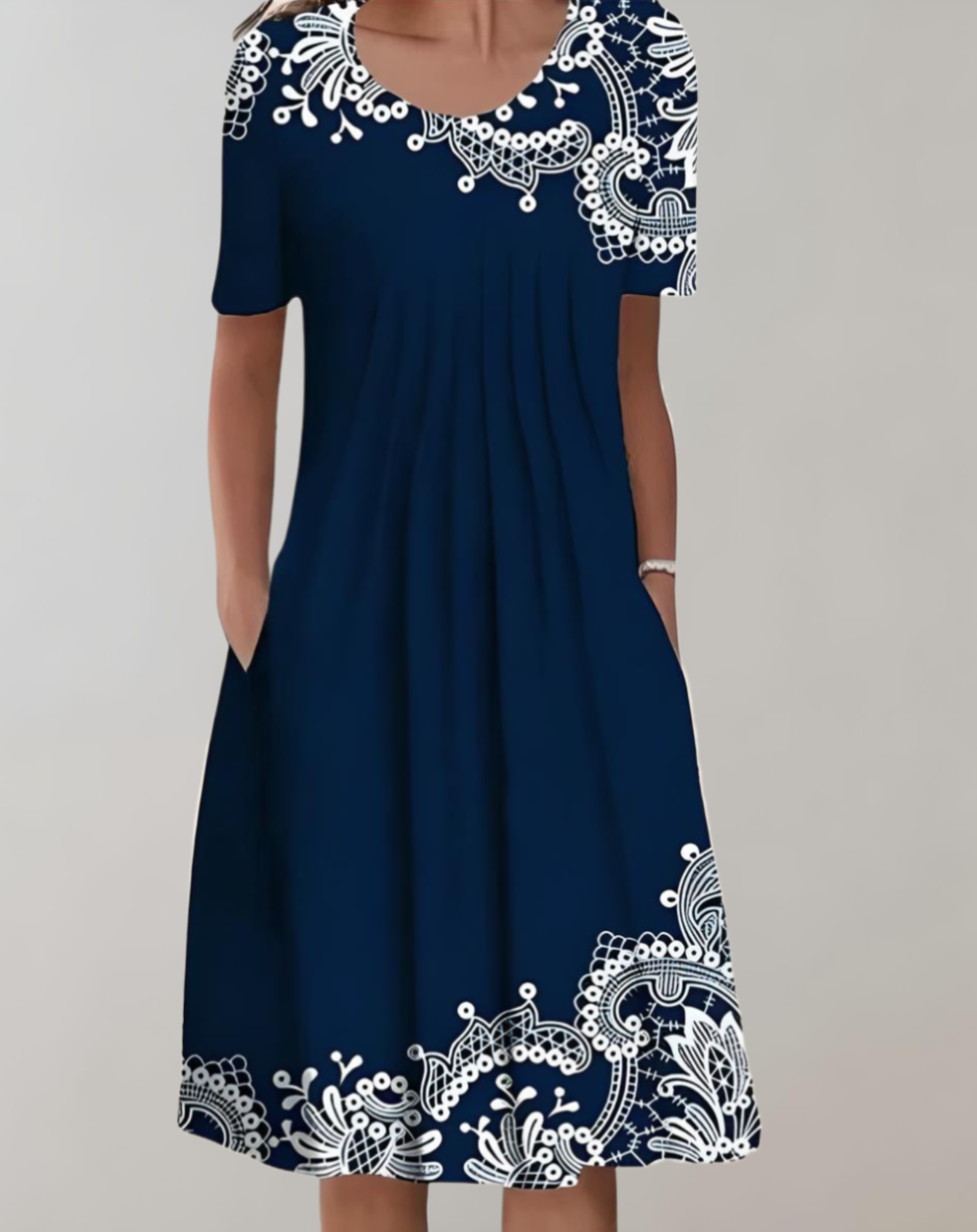 Kurze Ärmel, Lockeres Midikleid mit Blumenmuster und Taschen