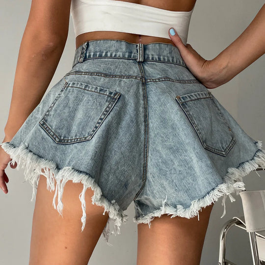 Jeansshorts mit Distressed-Saum für Damen