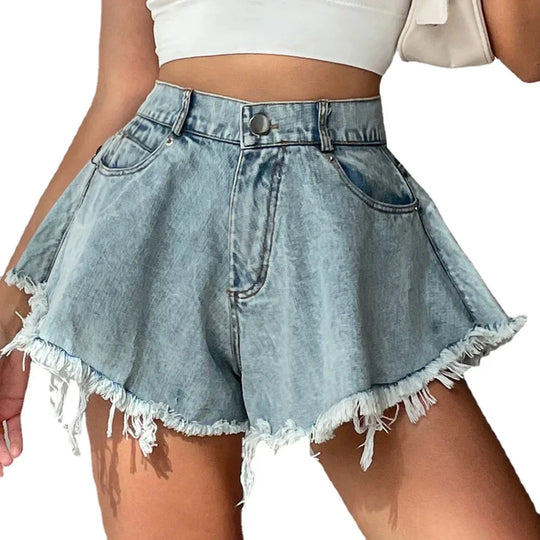 Jeansshorts mit Distressed-Saum für Damen