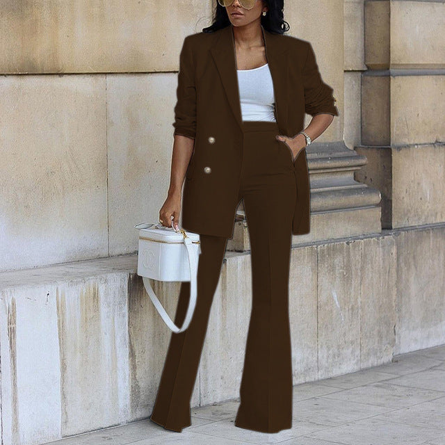 Geknöpfte Blazer mit Schlaghose Zwei-teil Set