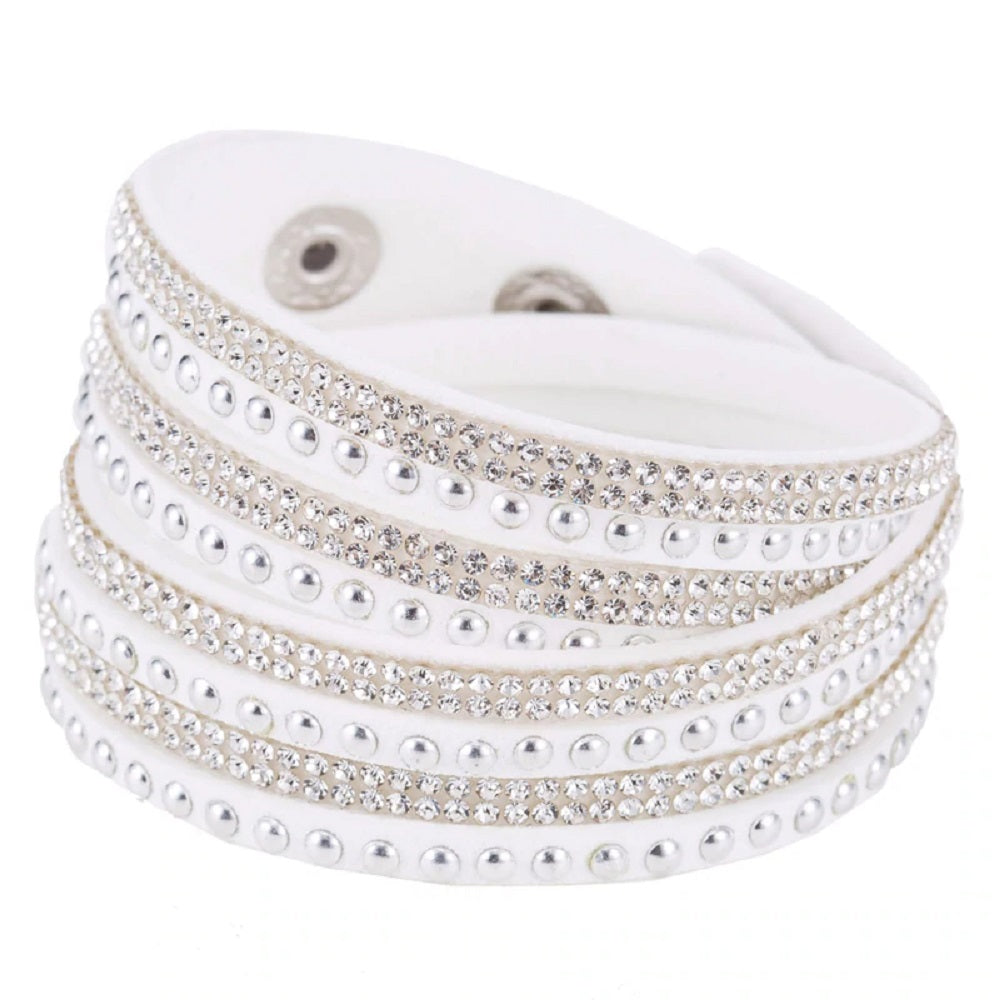 Unisex Paved Leder Strass Armreif Wickel Verstellbare Armbänder | Shop Nory
