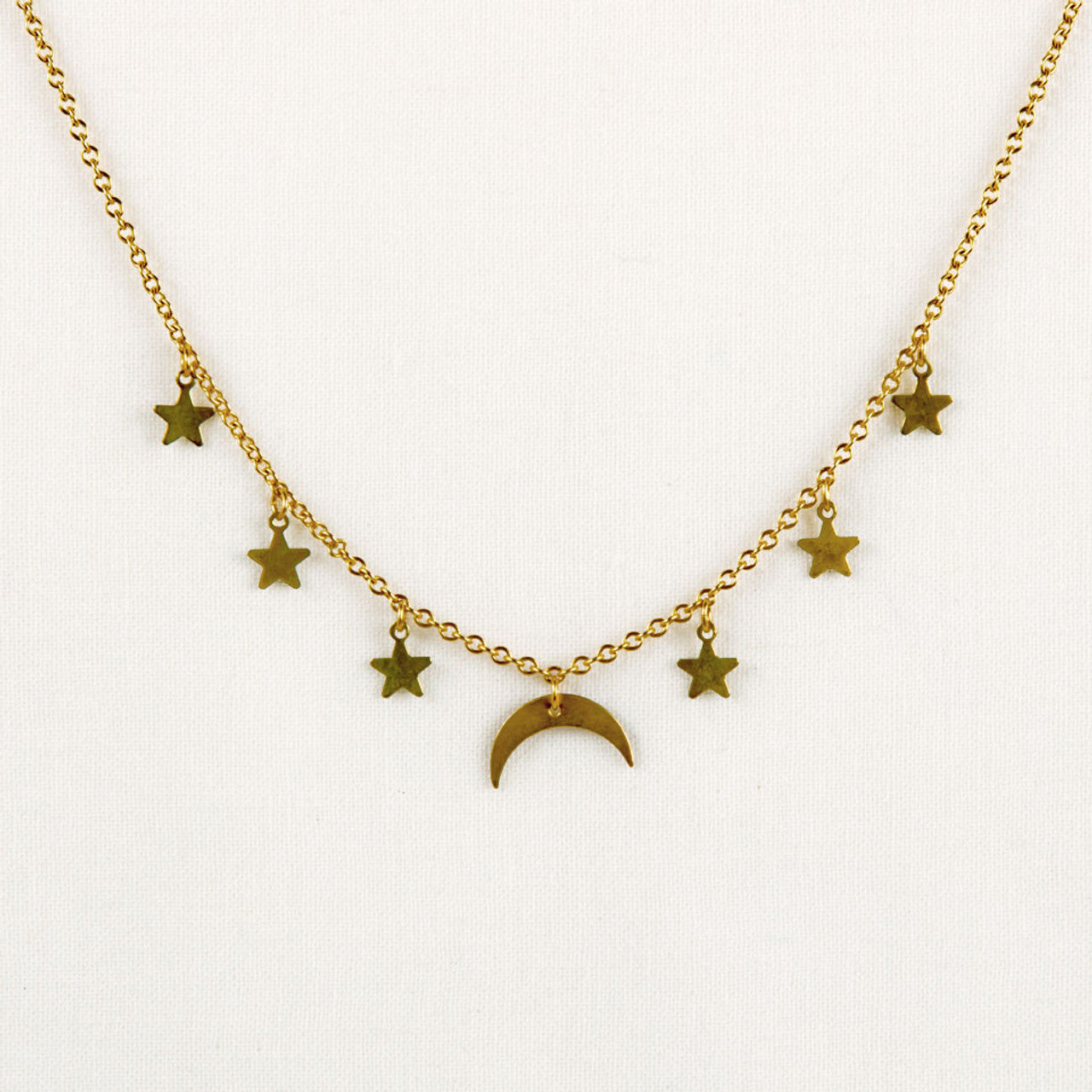 Goldbeschichtete himmlische Mond- & Sterne Hängende Charms Halskette | Shop Nory