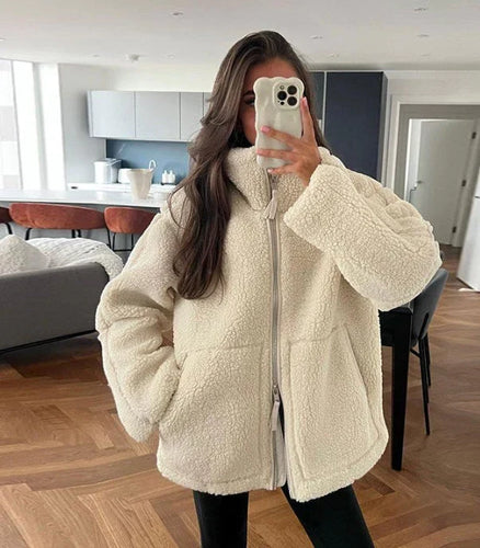 ShopNory Damen Jacke – Lockerer Schnitt, Stehkragen, Reißverschluss