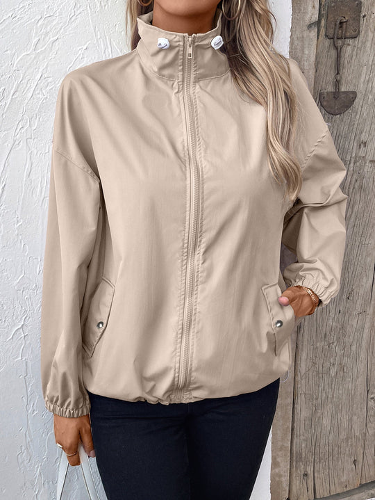 Damen Wasserdichte Regenjacke mit Reißverschluss und Hohem Kragen