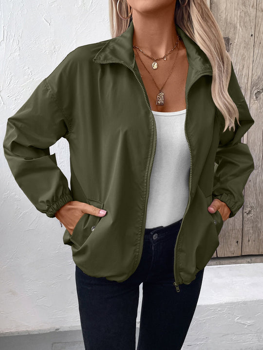 Damen Wasserdichte Regenjacke mit Reißverschluss und Hohem Kragen