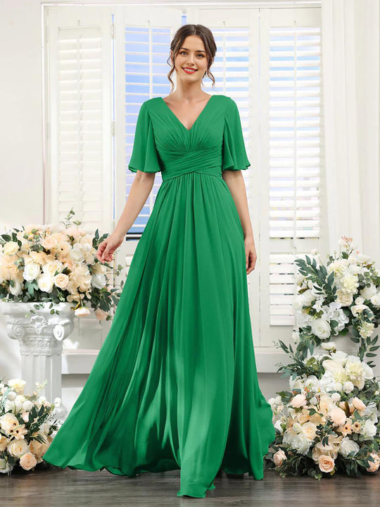 Fließendes V-Ausschnitt Chiffonkleid für Damen