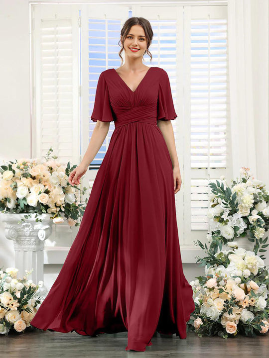 Fließendes V-Ausschnitt Chiffonkleid für Damen