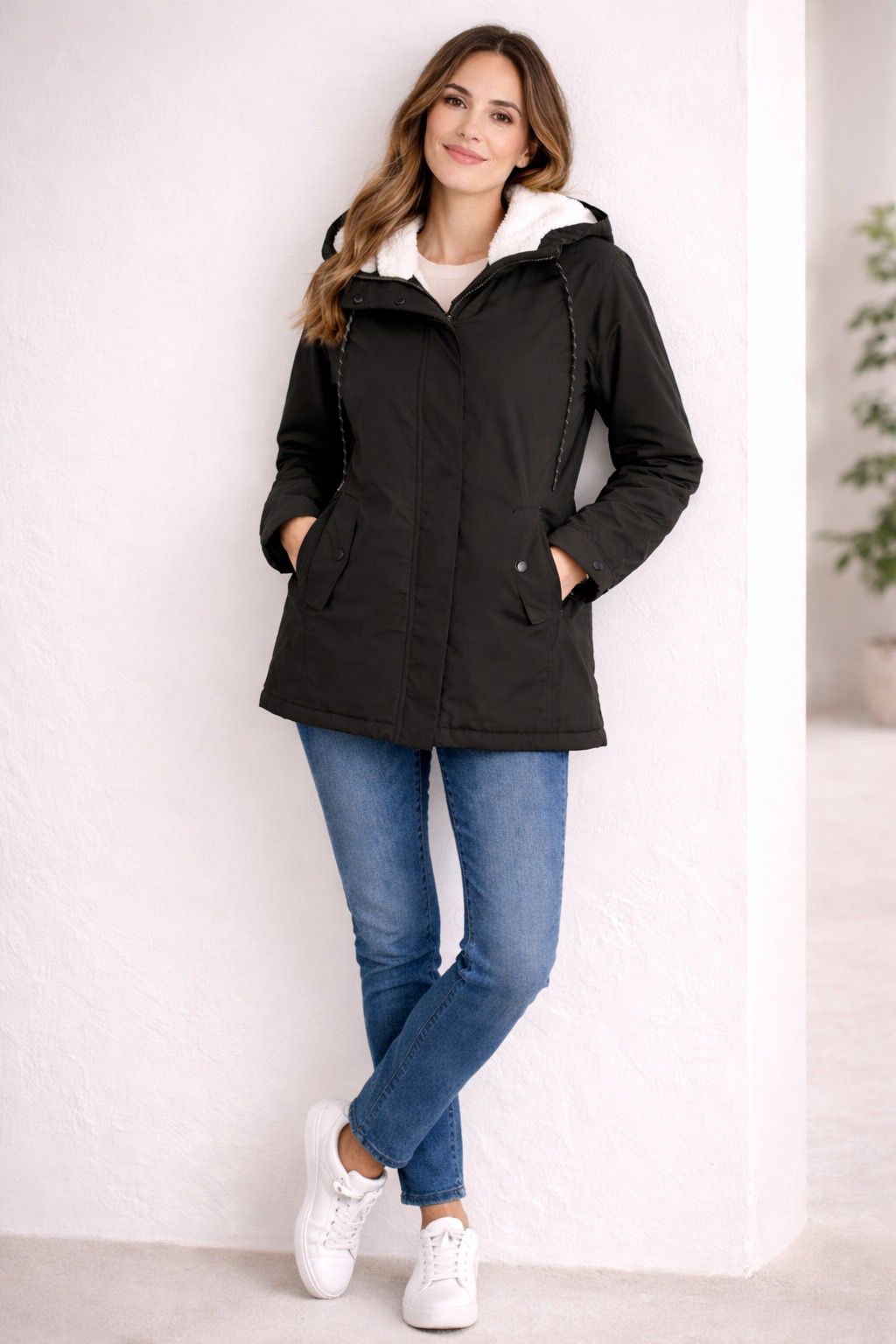 Lange Winterjacke Mit Kapuze & Futter