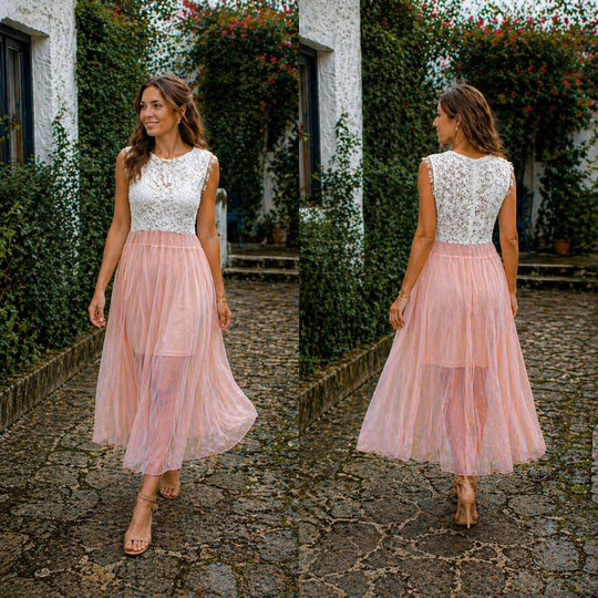 Damen Chiffon Midikleid Ärmellos Locker Fallend