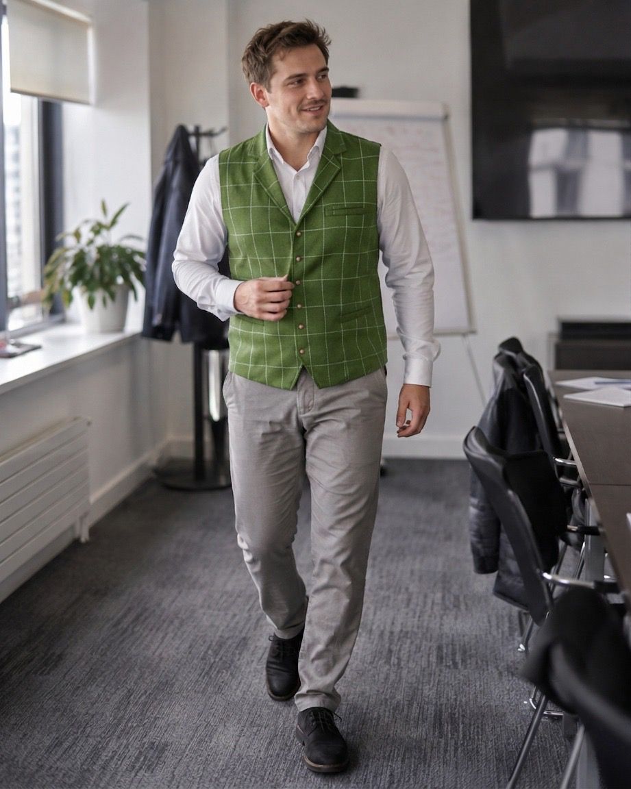 ShopNory Herrenweste mit Karomuster und Knopfleiste