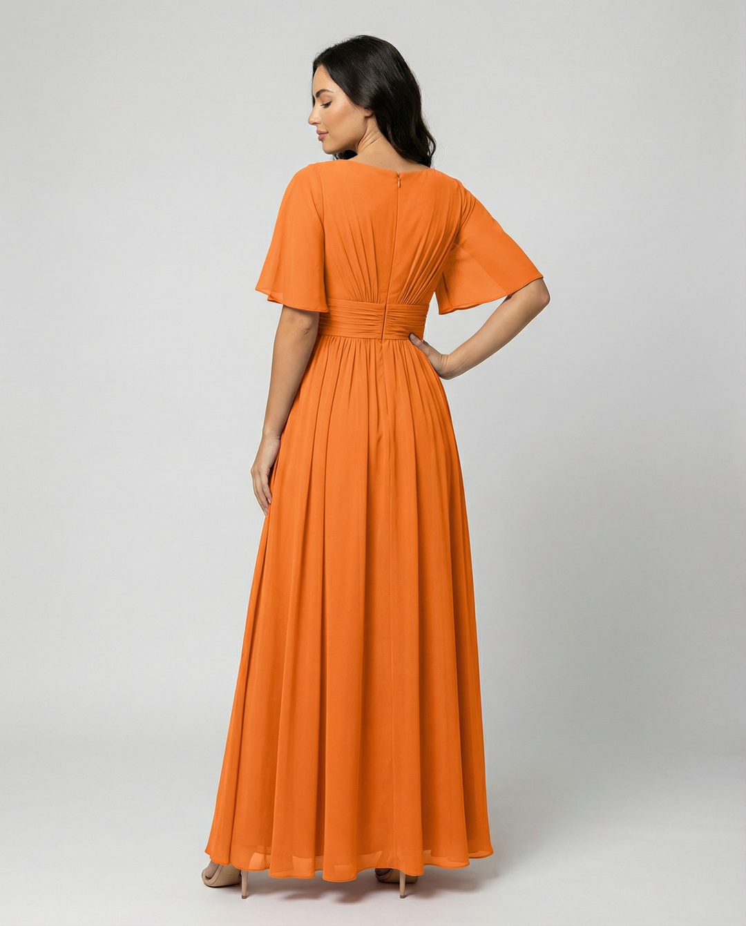 Shopnory | Kleid Fließendes V-Ausschnitt Chiffonkleid für Damen