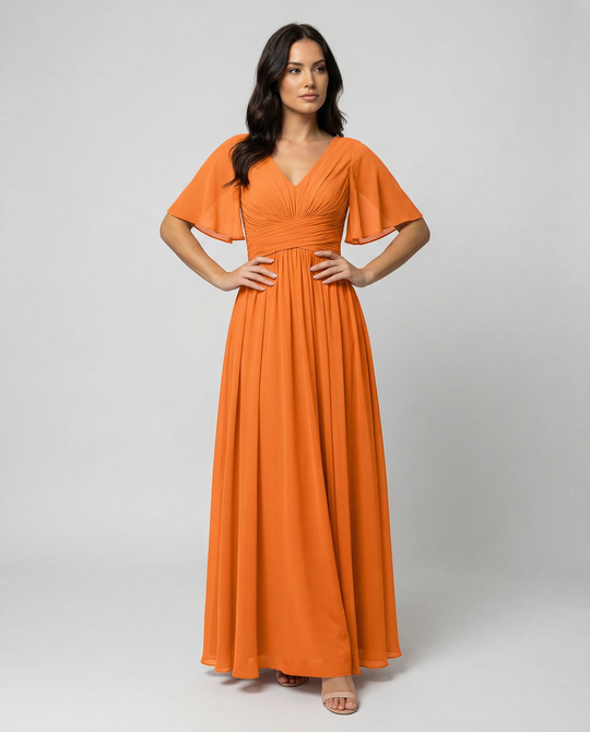 Shopnory | Kleid Fließendes V-Ausschnitt Chiffonkleid für Damen