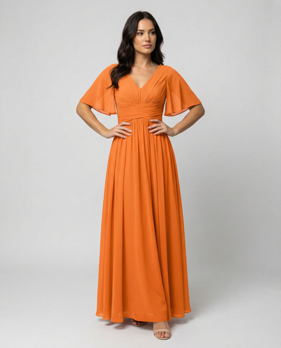 Shopnory | Kleid Fließendes V-Ausschnitt Chiffonkleid für Damen