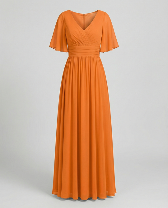Shopnory | Kleid Fließendes V-Ausschnitt Chiffonkleid für Damen