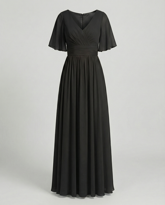 Shopnory | Kleid Fließendes V-Ausschnitt Chiffonkleid für Damen