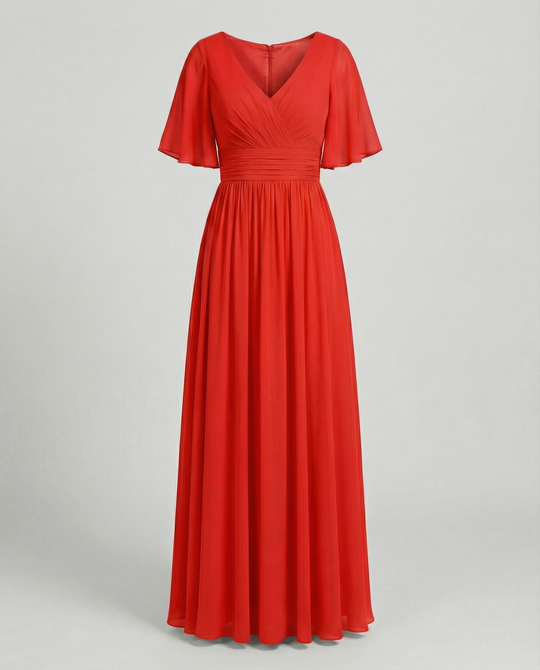 Shopnory | Kleid Fließendes V-Ausschnitt Chiffonkleid für Damen