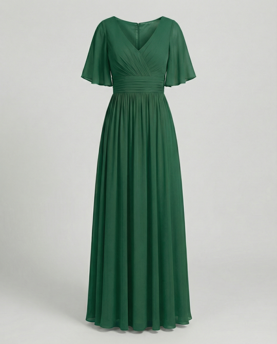 Shopnory | Kleid Fließendes V-Ausschnitt Chiffonkleid für Damen