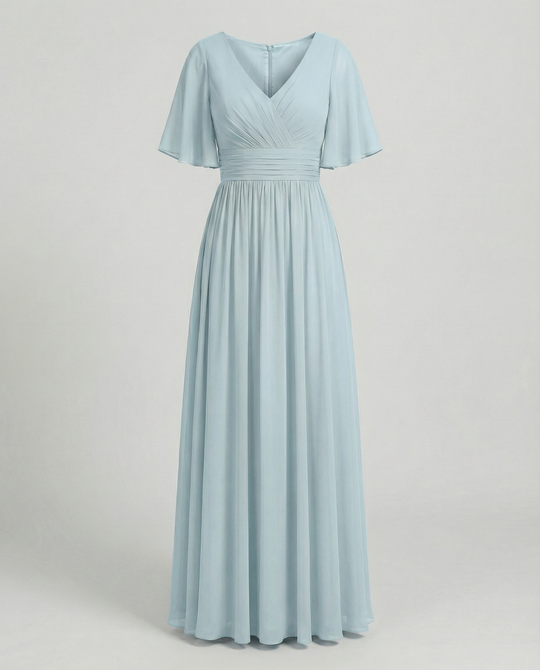 Shopnory | Kleid Fließendes V-Ausschnitt Chiffonkleid für Damen