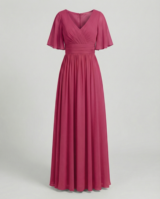 Shopnory | Kleid Fließendes V-Ausschnitt Chiffonkleid für Damen