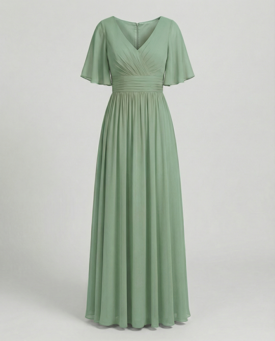 Shopnory | Kleid Fließendes V-Ausschnitt Chiffonkleid für Damen