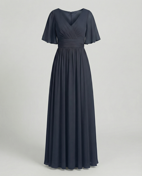 Shopnory | Kleid Fließendes V-Ausschnitt Chiffonkleid für Damen