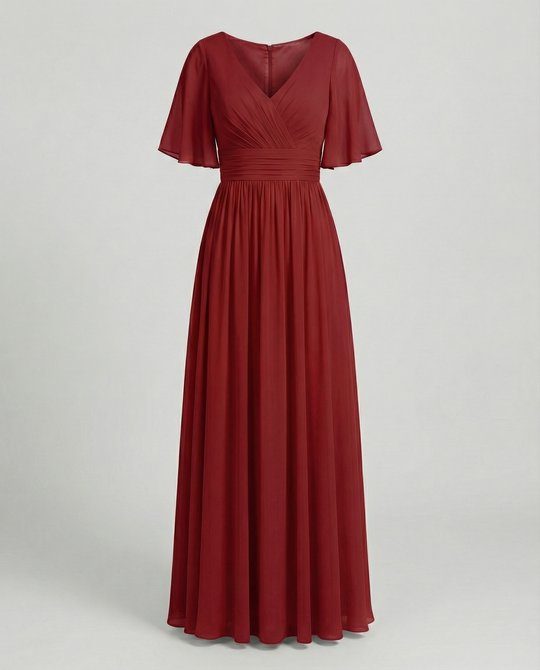 Shopnory | Kleid Fließendes V-Ausschnitt Chiffonkleid für Damen