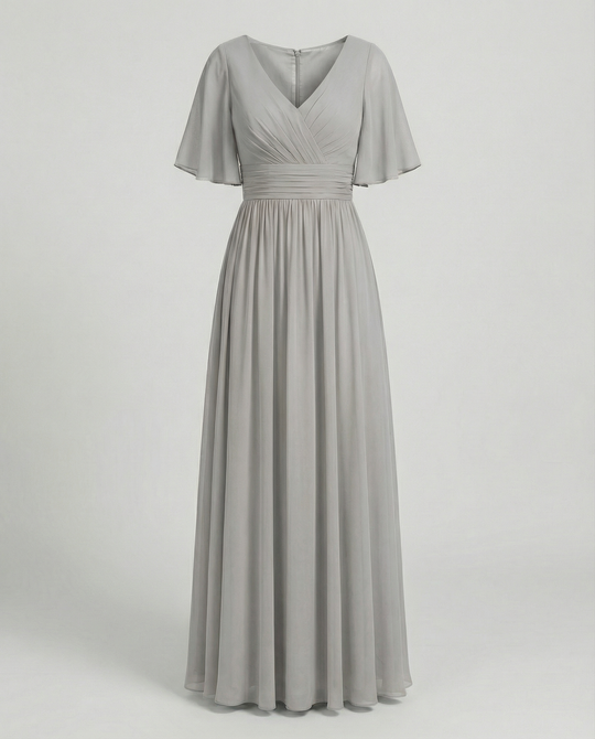 Shopnory | Kleid Fließendes V-Ausschnitt Chiffonkleid für Damen