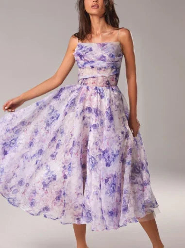 Elegantes Blumen Midi Kleid