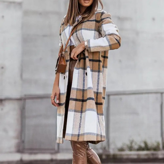 Stylish Wollmantel mit Karomuster für Frauen