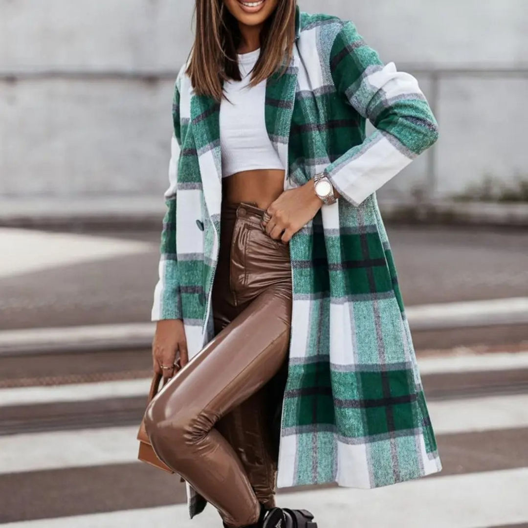 Stylish Wollmantel mit Karomuster für Frauen