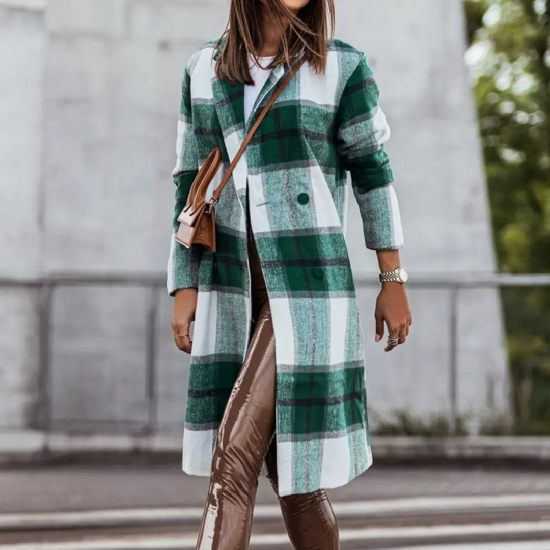 Stylish Wollmantel mit Karomuster für Frauen