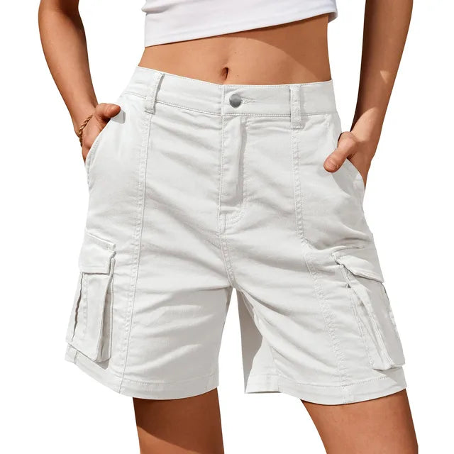 Damen Vintage Cargo Shorts: Elastische Taille und 6 Taschen