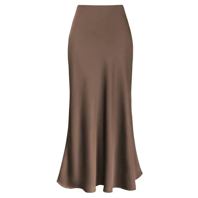Mode Langer Glänzender Satin Rock