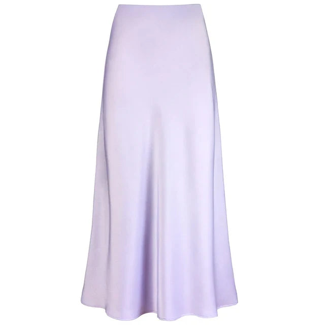 Mode Langer Glänzender Satin Rock