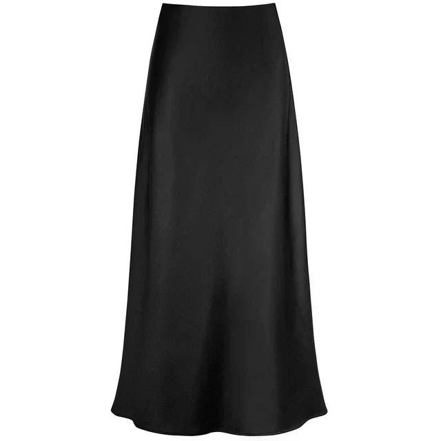 Mode Langer Glänzender Satin Rock