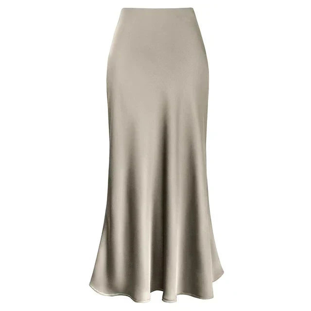 Mode Langer Glänzender Satin Rock