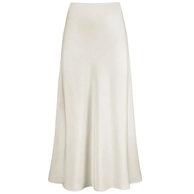 Mode Langer Glänzender Satin Rock